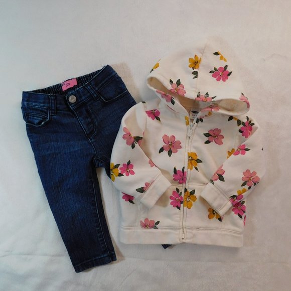 Bundle of Old Navy 6-12M Soft Floral Hoodie & Skinny Adjuste` Pullon Jeans - Picture 7 of 7